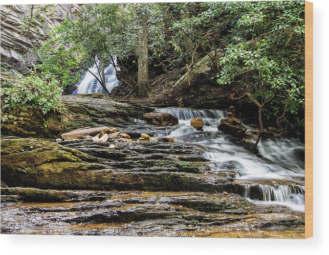 Waterfall Wood Print featuring the photograph Lower Cascades Waterfall in Hanging Rock North Carolina State Park by Bob Decker