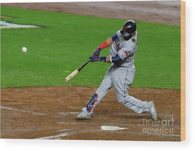 People Wood Print featuring the photograph Luis Severino, Carlos Santana, and Jay Bruce by Mike Stobe