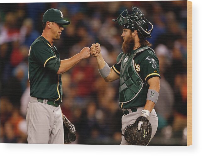 American League Baseball Wood Print featuring the photograph Luke Gregerson and Derek Norris by Otto Greule Jr