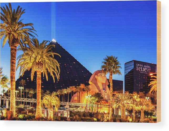 Luxor Wood Print featuring the photograph Luxor Pyramid and Sphinx of Giza, Las Vegas by Tatiana Travelways