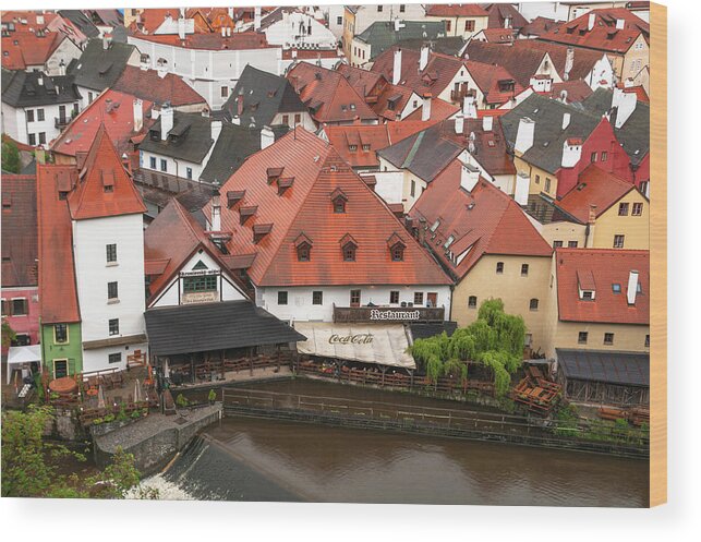 Jenny Rainbow Fine Art Photography Wood Print featuring the photograph Magical Charm of Cesky Krumlov - Town River Bank by Jenny Rainbow