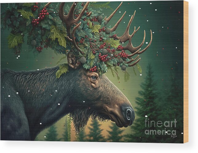 Moose Wood Print featuring the painting Magnificent Moose by Tina LeCour