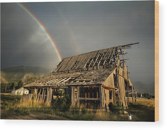 Barn Wood Print featuring the photograph Mapleton Barn Rainbow by Wesley Aston