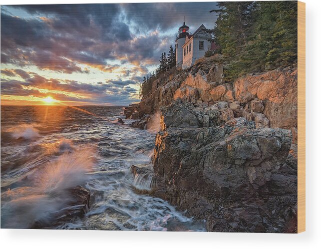 New England Wood Print featuring the photograph March Sunset at Bass Harbor Head Light by Rick Berk