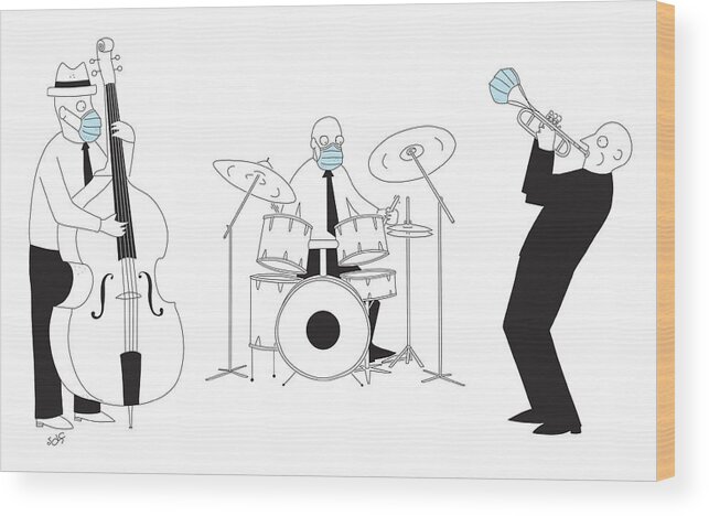 Captionless Wood Print featuring the drawing Masked Band by Seth Fleishman