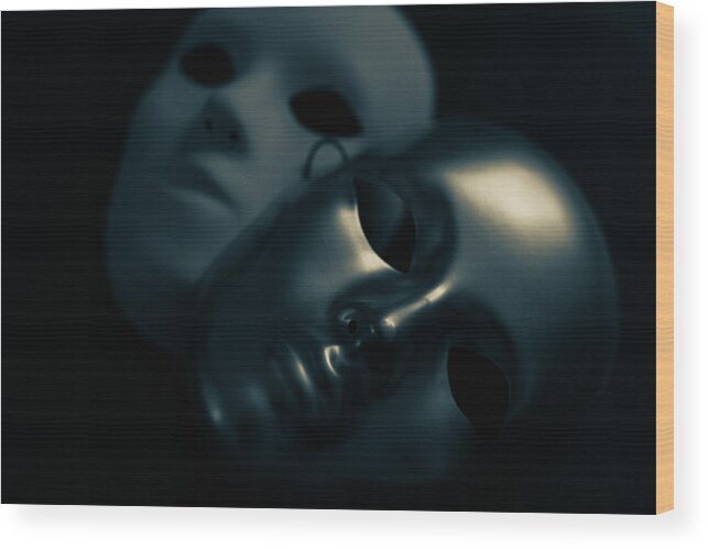 Mask Wood Print featuring the photograph Masks in Blue by Amelia Pearn