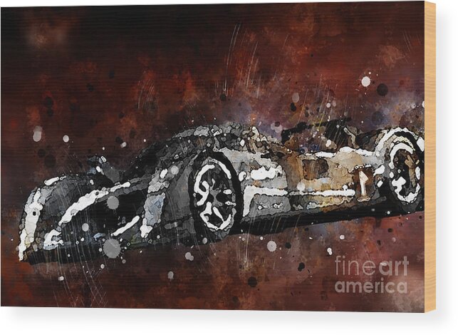 Vintage Car Wood Print featuring the painting MC15832 2008 Peugeot 908 HDi FAP watercolor by Lisa Von
