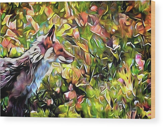 Meadow Fox Wood Print featuring the painting Meadow Fox by Susan Maxwell Schmidt