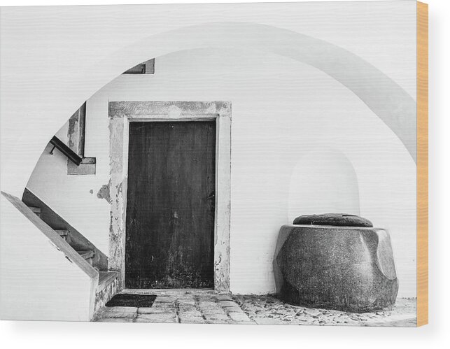 Ancient Wood Print featuring the photograph Medieval gateway with stairs, door and well by Viktor Wallon-Hars