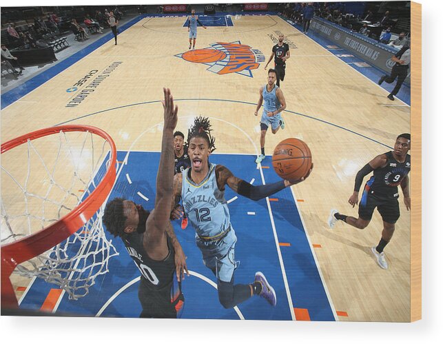 Ja Morant Wood Print featuring the photograph Memphis Grizzlies v New York Knicks by Nathaniel S. Butler