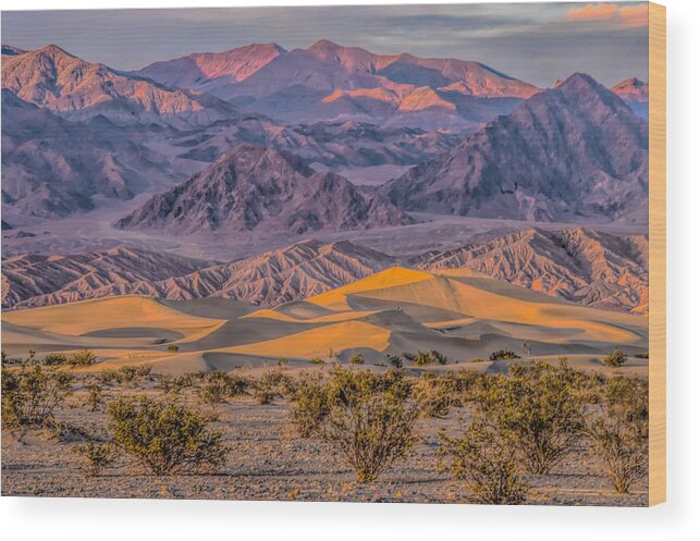 Death Valley Wood Print featuring the photograph Mesquite Dunes Death Valley overview by Patricia Dennis