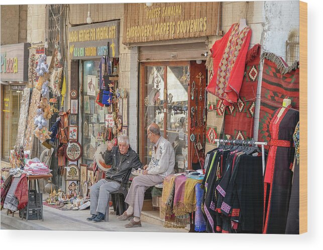 Jordan Wood Print featuring the photograph Merchants in Madaba, Jordan by Dubi Roman