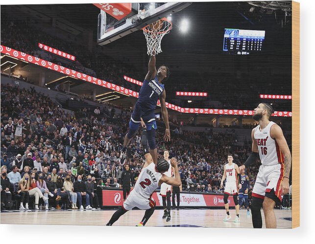 Anthony Edwards Wood Print featuring the photograph Miami Heat v Minnesota Timberwolves by David Sherman