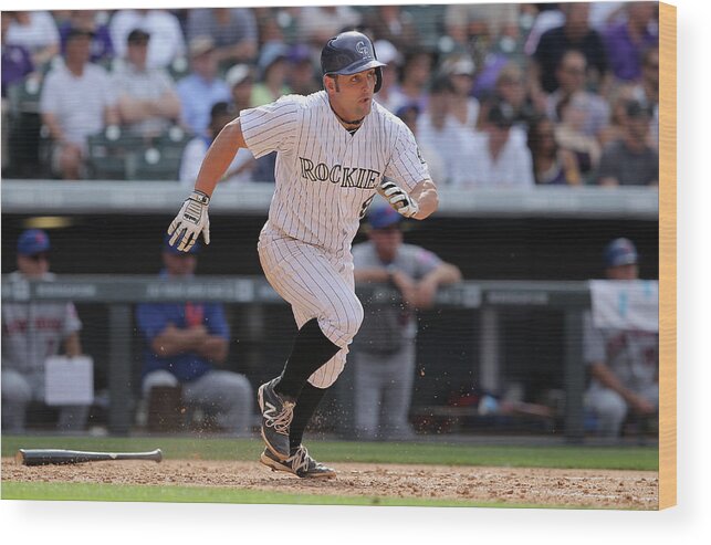 National League Baseball Wood Print featuring the photograph Michael Mckenry by Doug Pensinger