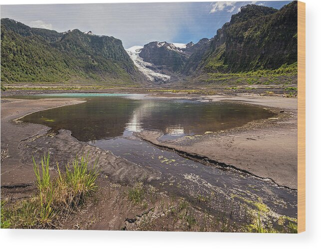 Chile Wood Print featuring the photograph Michinmahuida glacier with pond reflexion by Henri Leduc