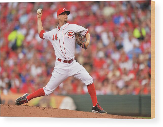 Great American Ball Park Wood Print featuring the photograph Mike Leake by Jamie Sabau