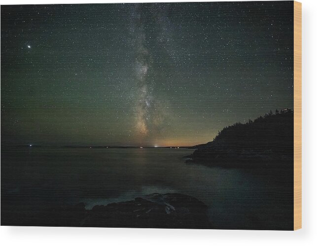 Acadia Wood Print featuring the photograph Milky Way over Acadia by GeeLeesa