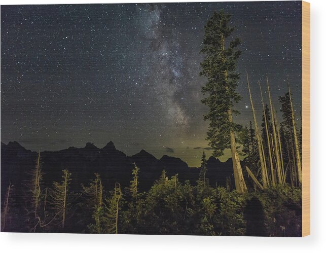 Tatoosh Range Wood Print featuring the photograph Milky Way over the Tatoosh Range at Mount Rainier by Belinda Greb