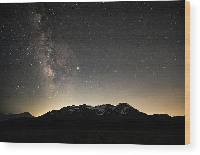 Timpanogos Mountain Wood Print featuring the photograph Milky Way over Timpanogos by Wesley Aston