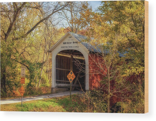 Parke County Covered Bridges Wood Print featuring the photograph Mill Creek Covered Bridge - Parke County, Indiana by Susan Rissi Tregoning