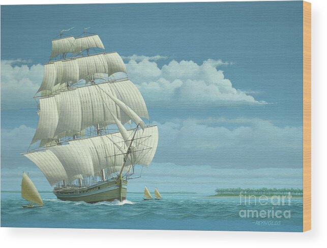 Keith Reynolds Wood Print featuring the painting Millennium of Sailing in Marshall Islands - British Merchant Ship Britannia by Keith Reynolds