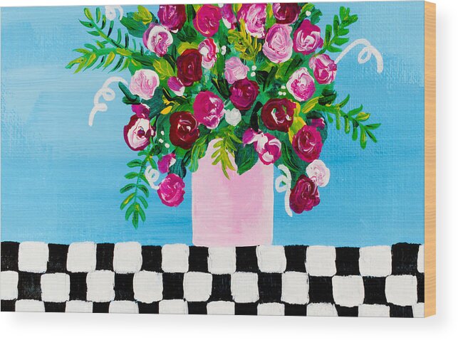 Black And White Check Wood Print featuring the painting Mini Check 1 by Beth Ann Scott