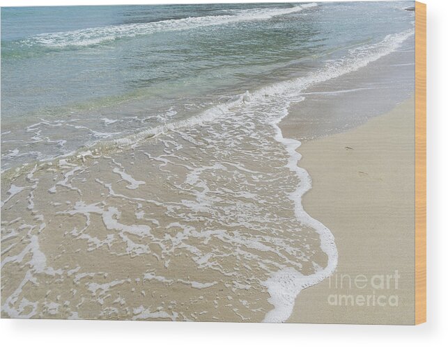 Minimalist Wood Print featuring the photograph Clear sea water meets fine sand. Minimalist beach scene by Adriana Mueller