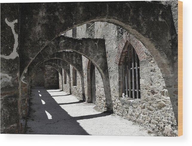 Historical Photograph Wood Print featuring the photograph Mission San Jose Arches No One by Expressions By Stephanie