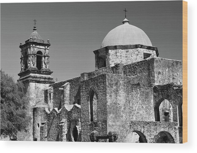 Mission San José Wood Print featuring the photograph Mission San Jose in Monochrome - San Antonio Texas by Gregory Ballos
