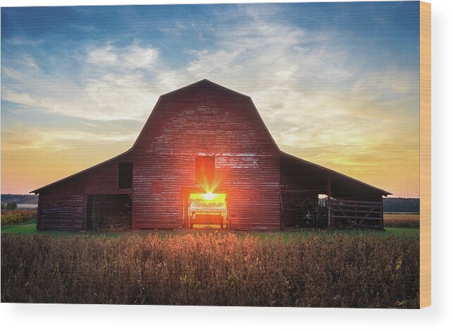 Barn Wood Print featuring the photograph Mississippi Farm Sunset Old Red Barn by Jordan Hill