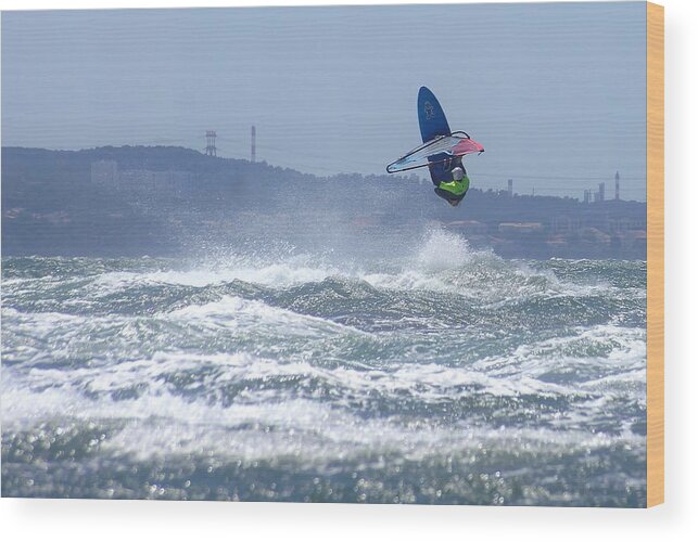 Windsurf Wood Print featuring the photograph Mistral at Le jaii, maggio 2017. by Marco Cattaruzzi