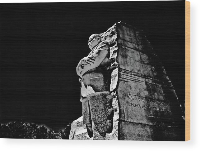 Statue Wood Print featuring the photograph MLK memorial, black and white. June 2012 by Bill Jonscher