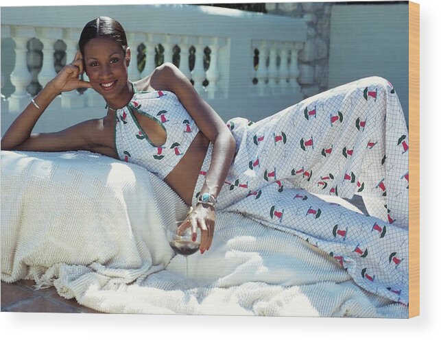 Caribbean Wood Print featuring the photograph Model Beverly Johnson Wearing Arpeja by Rico Puhlmann