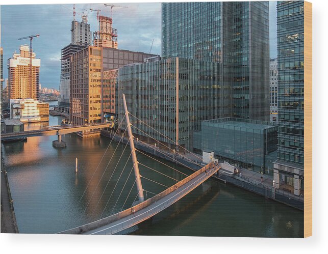 Canary Wharf Wood Print featuring the photograph Modern office building in the Canary Wharf financial centre in the evening. London united kingdom by Michalakis Ppalis