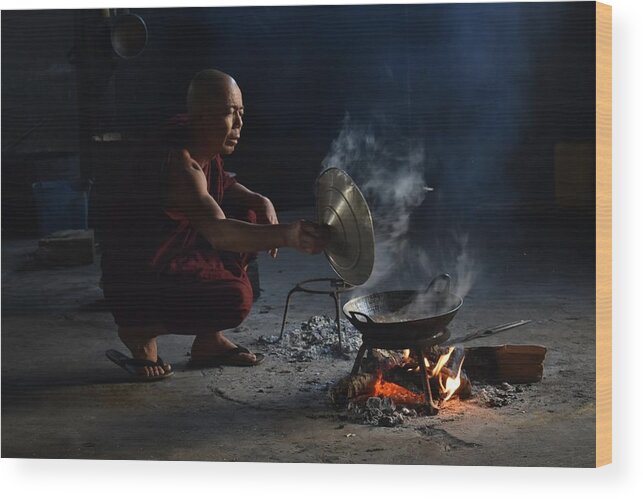 Monk Wood Print featuring the photograph Monk in the kitchen by Robert Bociaga