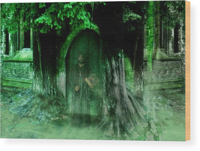 Digital Religious Spiritual Mystical Monk Wood Print featuring the digital art Monk's Vigil by Bob Shimer