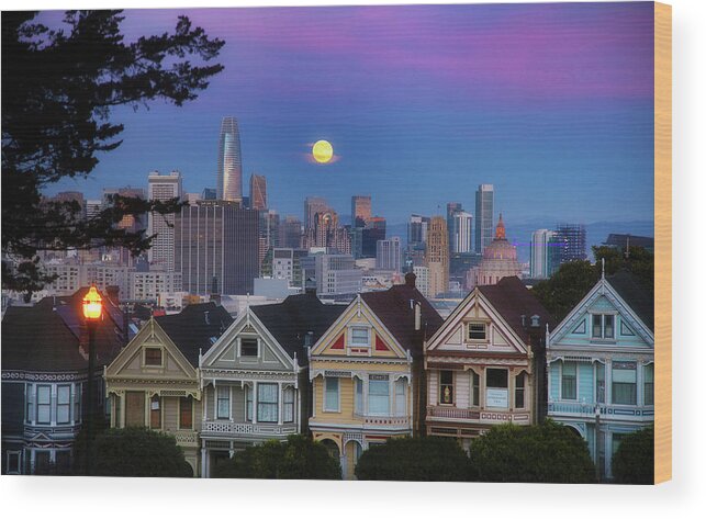  Wood Print featuring the photograph Moon over Painted Ladies by Louis Raphael