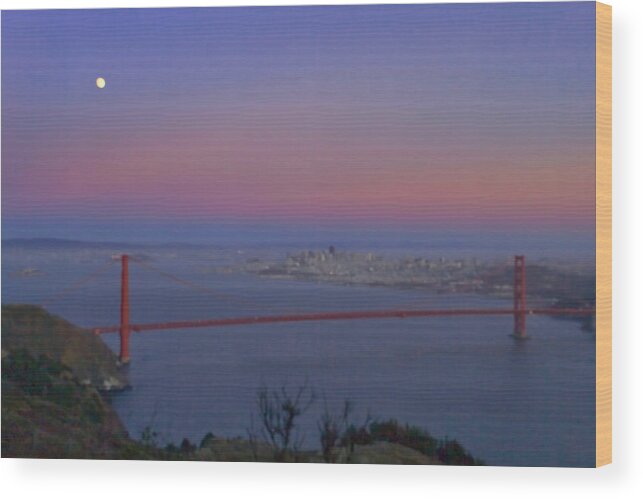 The Buena Vista Wood Print featuring the photograph Moon Over The Golden Gate by Tom Singleton