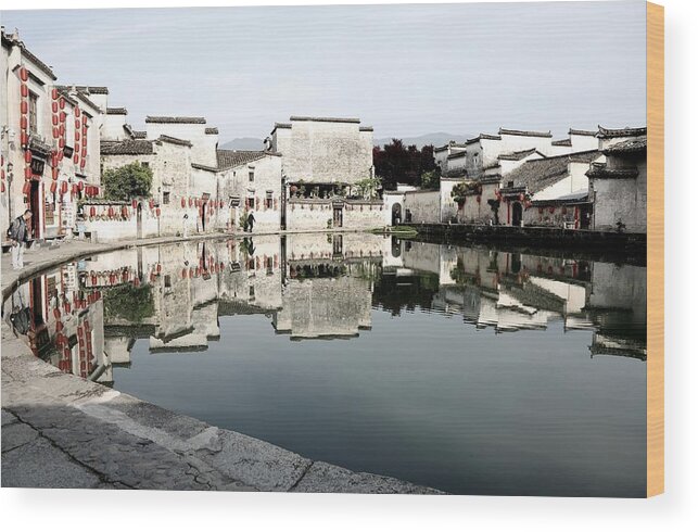Moon Pond Wood Print featuring the photograph Moon Pond In Hong Village 4 by Mingming Jiang