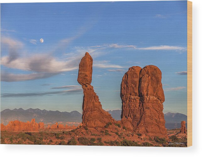 Arches National Park Wood Print featuring the photograph Moonrise at Sunset - Balanced Rock by Dan Norris