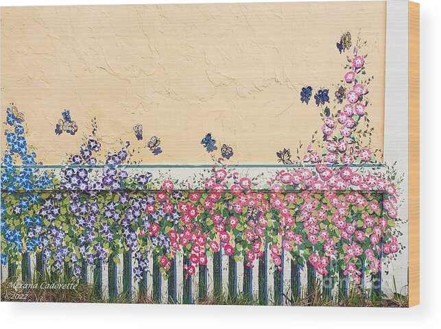 Mural Wood Print featuring the painting Morning Glories and Butterflies, II by Merana Cadorette