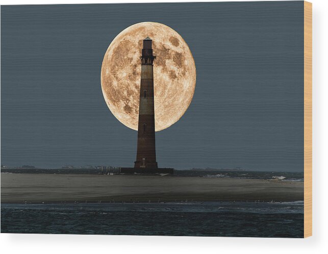 Morris Island Wood Print featuring the photograph Morris Island Lighthouse Moonscape by Bill Barber