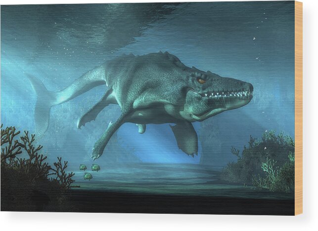 Mosasaurus Wood Print featuring the digital art Mosasaurus by Daniel Eskridge