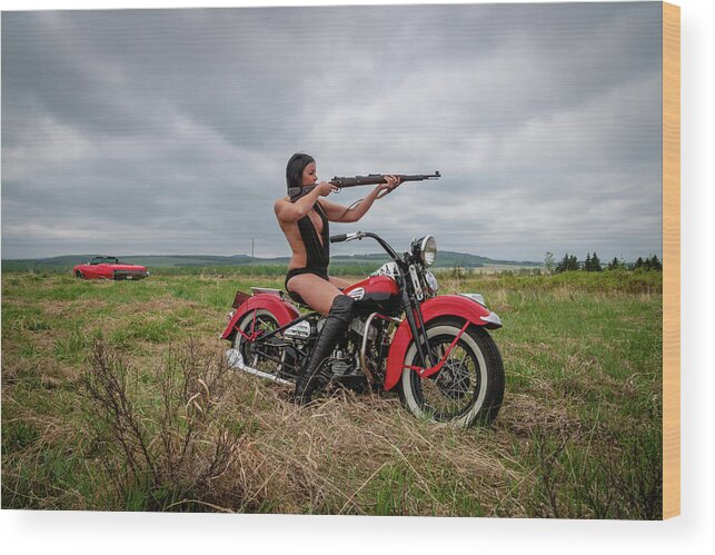 Motorcycle Wood Print featuring the photograph Motorcycle Babe by Bill Cubitt