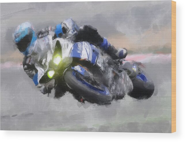 Motorcycle Wood Print featuring the painting Motorcycle Racer by Gary Arnold