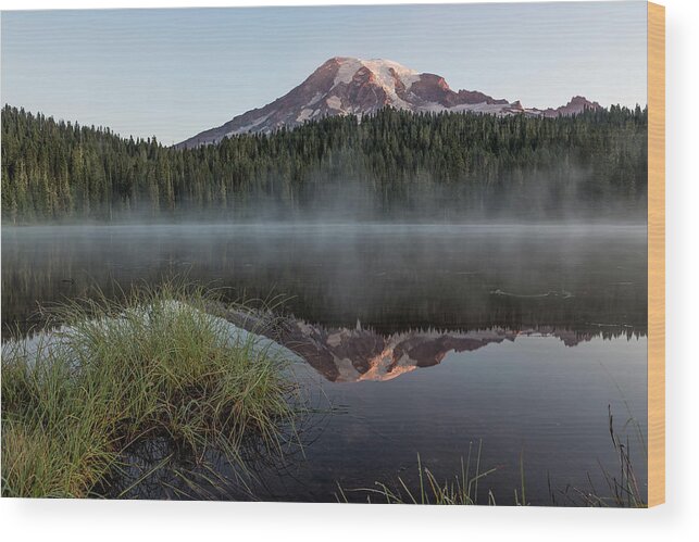 Mount Rainier Wood Print featuring the photograph Mount Rainier and Reflection Lake at Sunrise, No. 2 by Belinda Greb