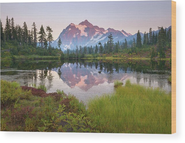 Washington Wood Print featuring the photograph Mount Shuksan Reflecting in Picture Lake by Alexander Kunz