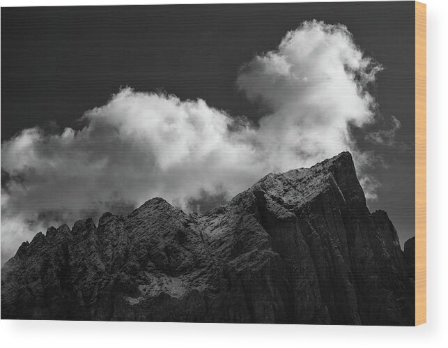 Dolomite Wood Print featuring the photograph Mountain landscape with cloudscapes covering the mountain peaks by Michalakis Ppalis
