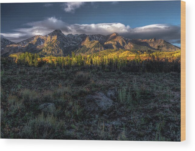 Clouds Wood Print featuring the photograph Mountains at Sunrise - 0381 by Jerry Owens