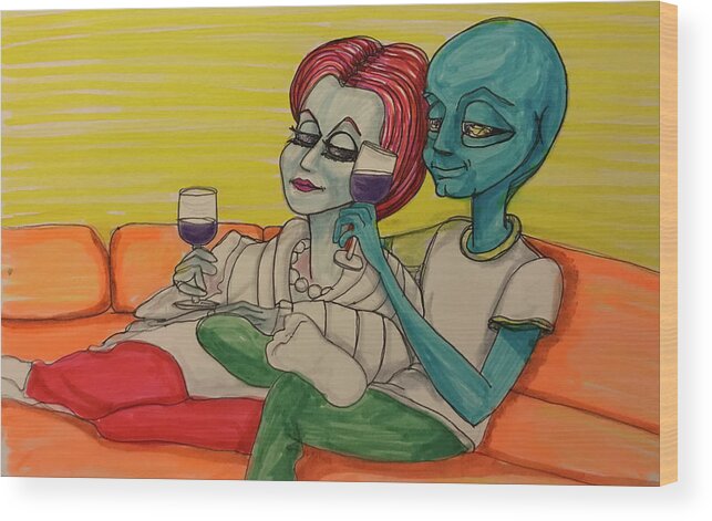 Date Night Wood Print featuring the drawing Movie Night by Similar Alien